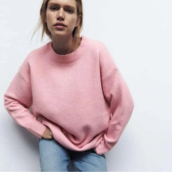 Zara Wool Blend Oversized Knit Sweater Pink Size Small - Picture 2 of 8
